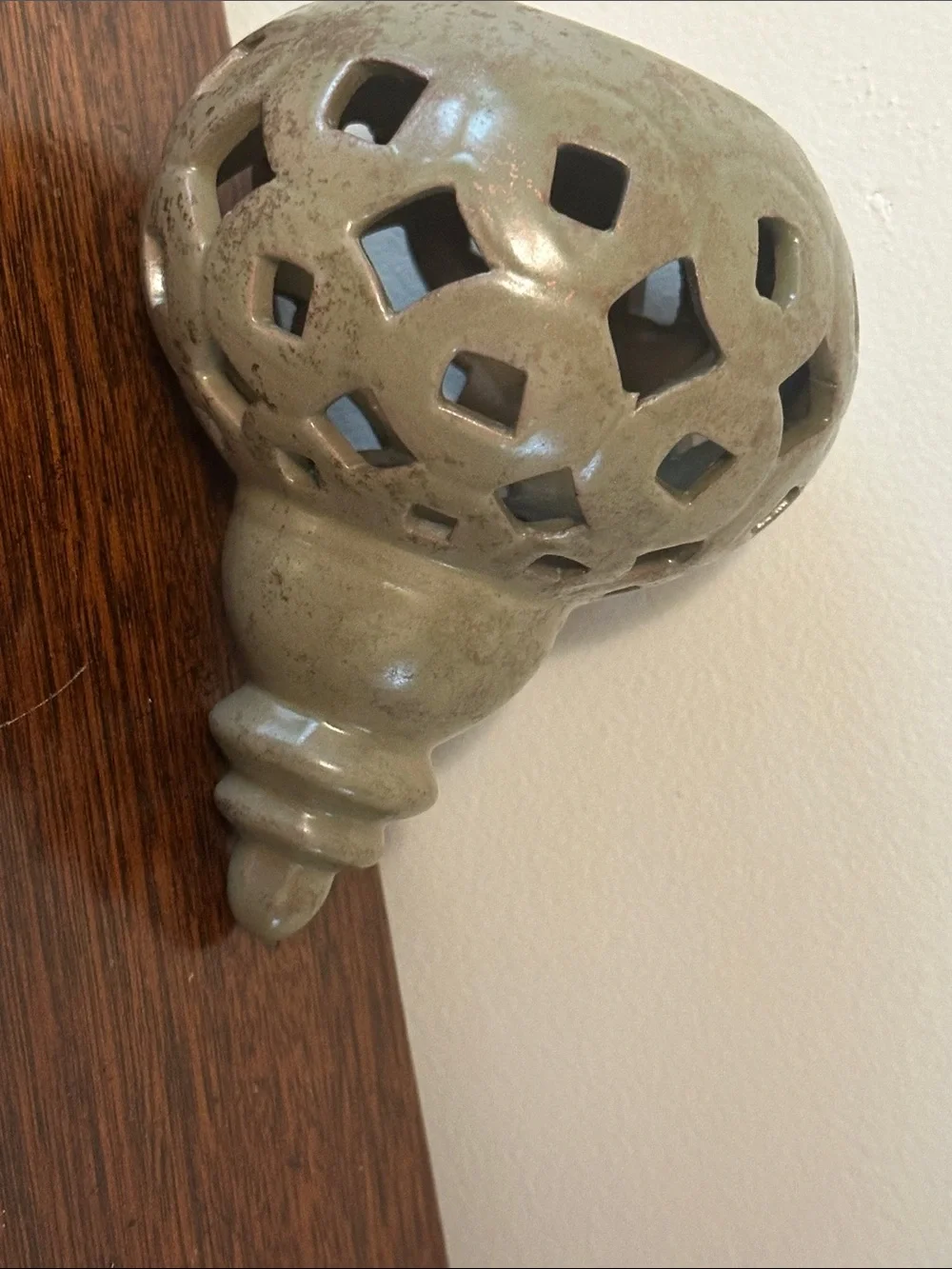 Decorative Lattice Ceramic Jar in Olive Green